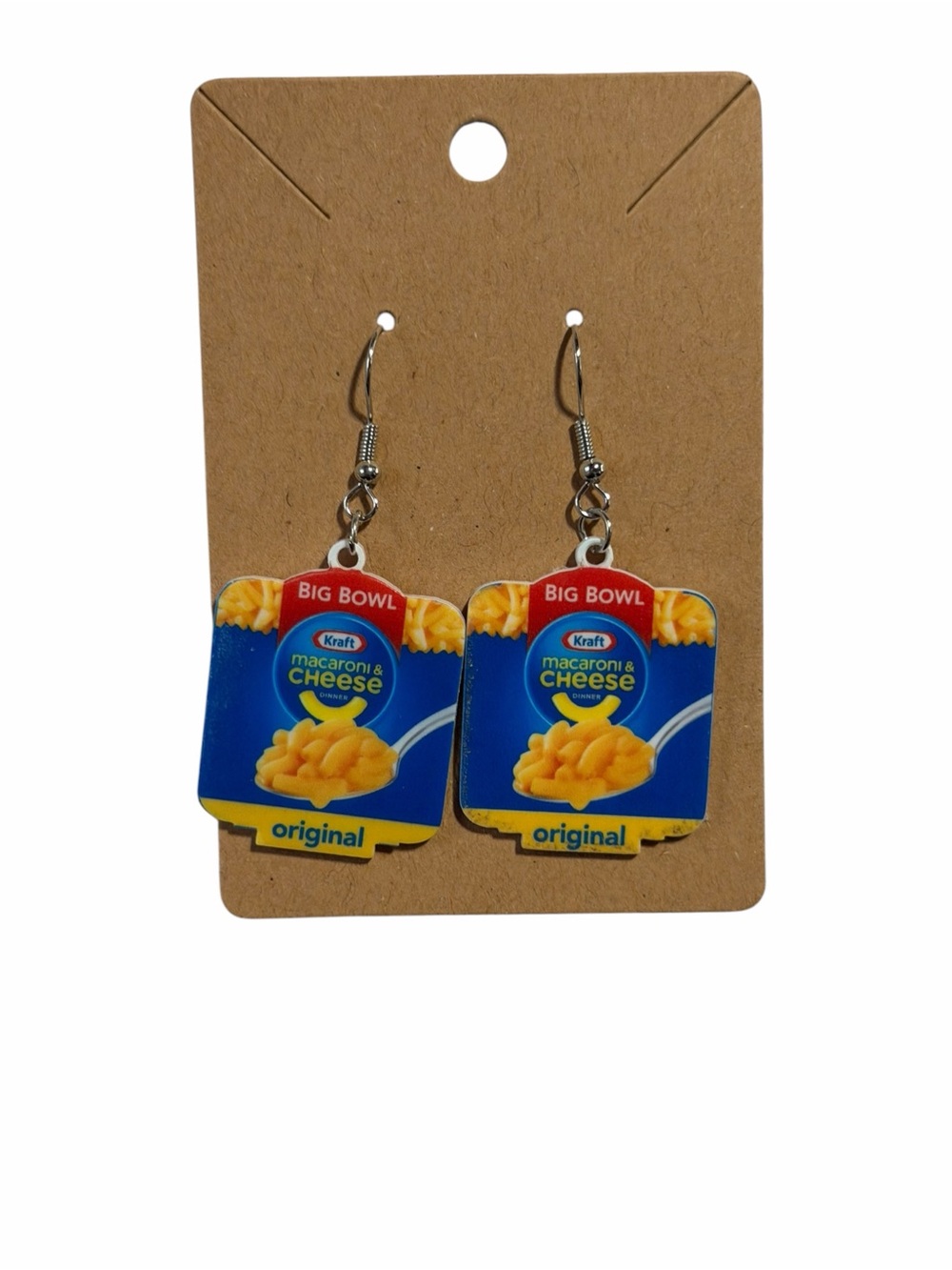 Novelty Macaroni & Cheese Box Drop Earrings in Blue and Yellow